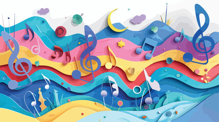 Vector music in paper art style Hand drawn style vector