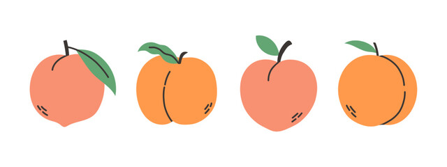 Set of abstract vector peach. Simple peach. Tropical fruit collection design for interior, poster, banner. 