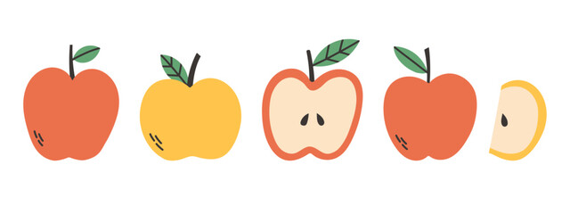 Set of abstract vector apple. Simple apple. Tropical fruit collection design for interior, poster, banner. 