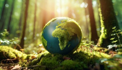 Obraz na płótnie Canvas Sunlit Green Globe: Enchanted Forest with Moss