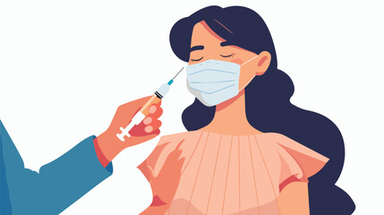 Woman in face mask getting vaccinated against Covid1 - obrazy, fototapety, plakaty