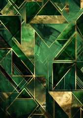 luxury artdeco pattern in emerald gold, wallpaper for business presentation, wedding cards, background - obrazy, fototapety, plakaty