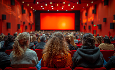 People sitting in cinema watching movie or show