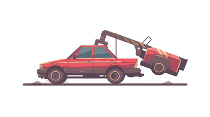Wrecker isolated transporting a car. Vector flat style illustration