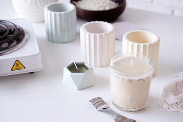 Handmade ecological and vegan soy wax candles. Mock up, space for text