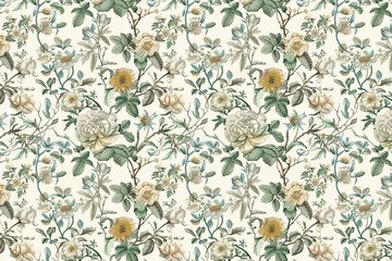 Toile floral pattern tapestry. Antique botanical wallpaper pattern. Background image. Created with Generative AI technology