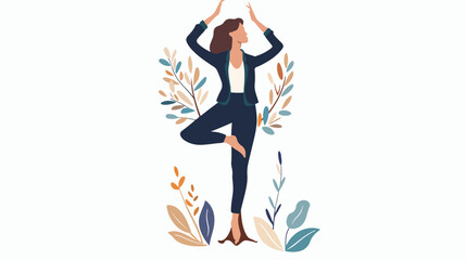 Young business woman in yoga tree pose isolated. vector