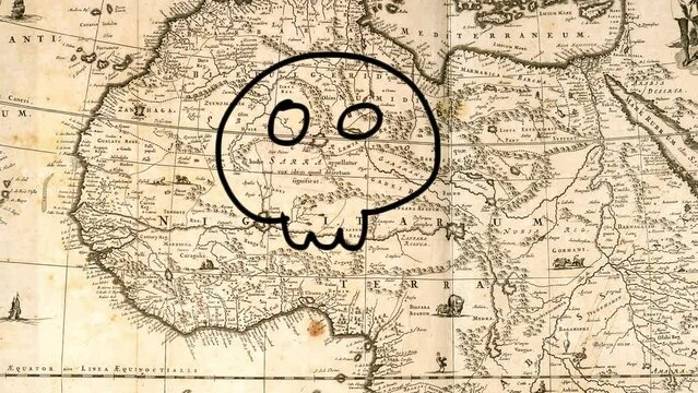 Poverty Kills: Old Map of Africa with Hand-drawn Pirate Skull Overlay