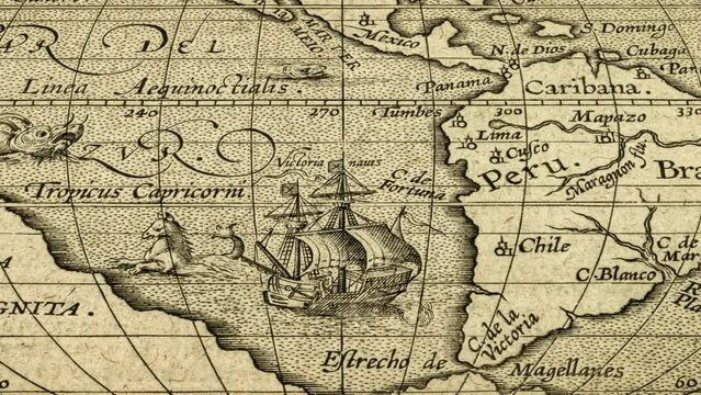 Antique Map of South America with Magellan Strait, Circa 1500
