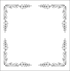Round vegetal ornamental frame with leaves and flowers, decorative border, corners for greeting cards, banners, business cards, invitations, menus. Isolated vector illustration.	
