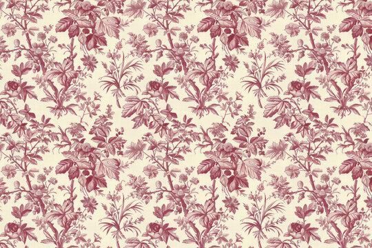 Toile floral pattern tapestry. Antique botanical wallpaper pattern. Background image. Created with Generative AI technology