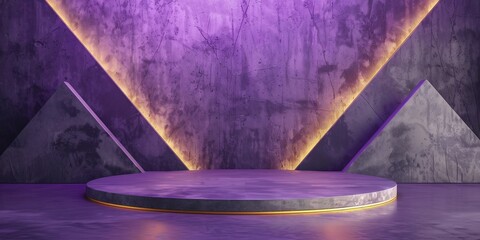 Luxury abstract purple and golden 3d render podium product displays background.
