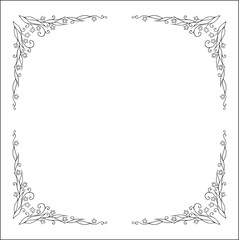 Round vegetal ornamental frame with leaves and small flowers, decorative border, corners for greeting cards, banners, business cards, invitations, menus. Isolated vector illustration.	
