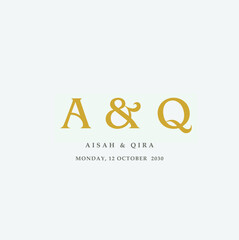 A & Q initial monogram wedding, Wedding Calligraphy logo design, Print