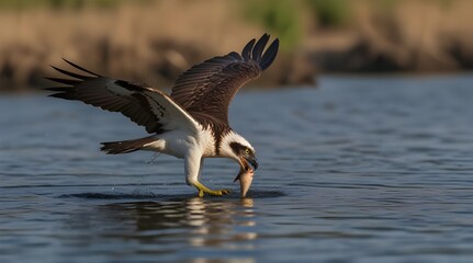 An amazing picture of an osprey or sea hawk hunting a fish from the water.generative.ai