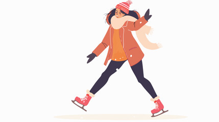 Young woman ice skating. Vector flat style illustration