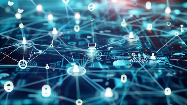 Blurred image of interlinked communication devices symbolizing seamless connectivity and smooth data transfer across different platforms and devices. .