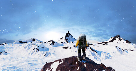 Unstoppable Determination: The Incredible Story of a Climber Who Reached the Summit. Concept 3D CG Render.