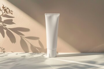 Blank Skincare Tube with Natural Shadow on Sunny Background