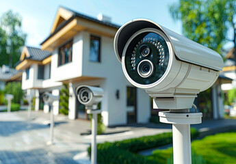 Security camera and house on the background