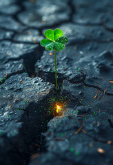 Small green plant sprouts from the ground. Concept of new life growth hope good luck and good environment