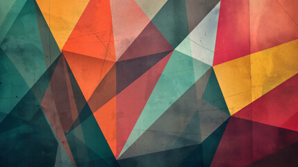 A vibrant myriad of overlapping triangles create a dynamic and modern abstract geometric background, with a subtle texture that adds depth