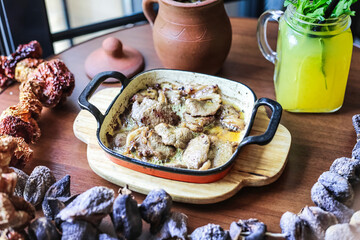 Bowl of Food on Wooden Table