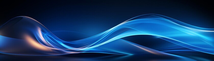 Blue and gold flowing curves on a dark blue background.