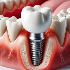 3d render of tooth implant with dental crowns