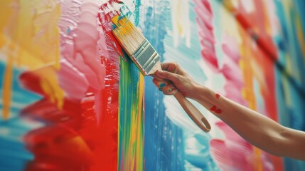 A defocused shot of a team of volunteers painting the walls of a community center. The colorful streaks of paint in the background create a sense of energy and progress symbolizing .