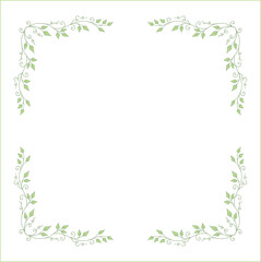 Obraz na płótnie Canvas Round green vegetal ornamental frame with leaves, decorative border, corners for greeting cards, banners, business cards, invitations, menus. Isolated vector illustration. 