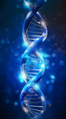 3D rendering of double helix DNA structure on blue background