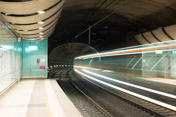 Train blur in underground tunnel