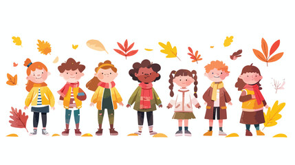 First day of fall. Autumn background with cute kids s