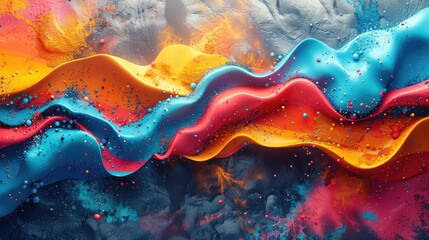 An abstract digital art piece featuring vibrant waves of color with dynamic particle effects,...