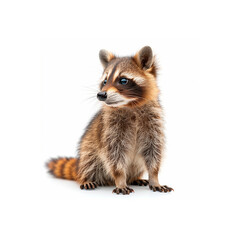 Small Raccoon Sitting on Top of White Floor. Generative AI