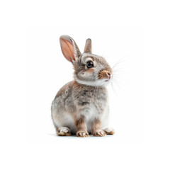 Small Rabbit Sitting on Top of White Floor. Generative AI