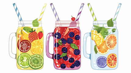 Fruit infused water in mason jar mugs with variety st - obrazy, fototapety, plakaty