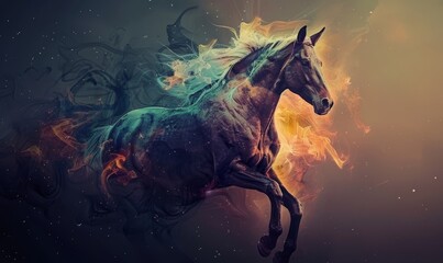 Horse abstract magical animal background with mare stallion wallpaper, Generative AI