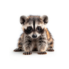 Baby Raccoon Sitting on White Surface. Generative AI