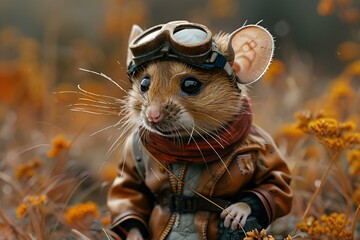 AI generated illustration of a mouse in a pilot attire - obrazy, fototapety, plakaty