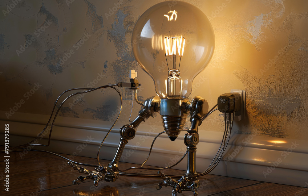 Poster light bulb is wired into light socket and is lit up.