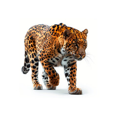 Large Leopard Walking Across White Surface. Generative AI