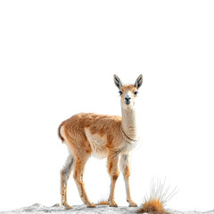 Small Deer Standing on Snow Covered Ground. Generative AI