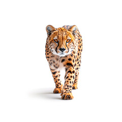 Cheetah Walking Across White Background. Generative AI