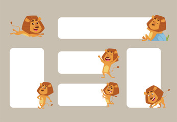 Lion banners empty ads web banners with cartoon lion in various poses