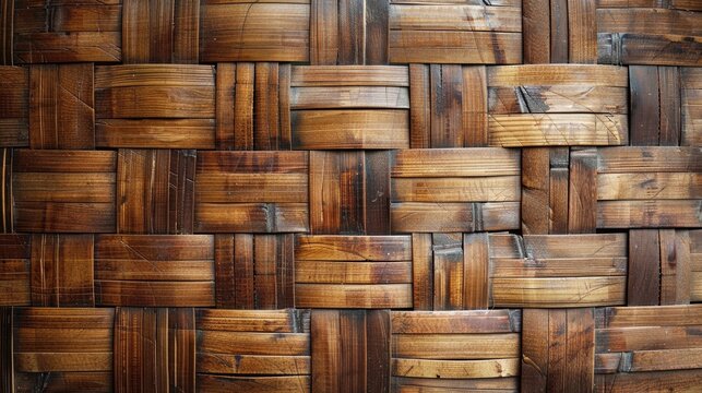 Vintage style Handcrafted Texture Wicker Surface with Bamboo and Rattan Basket Weave Pattern