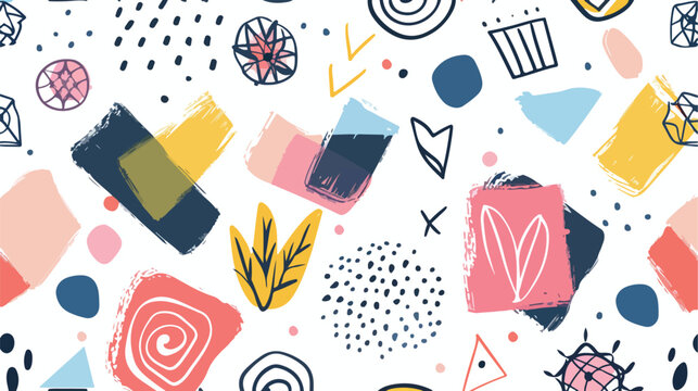 Hand drawn Colorful geometric various shapes and dood