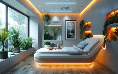 Modern interior of bedroom. Modern advancements in medical technology have made it feasible for individuals