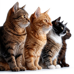 Group of Cats Sitting Next to Each Other. Generative AI